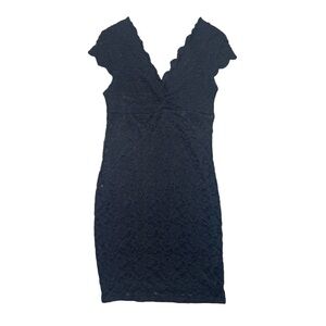 ambiance black scalloped lace v-neck mini bodycon dress women’s S